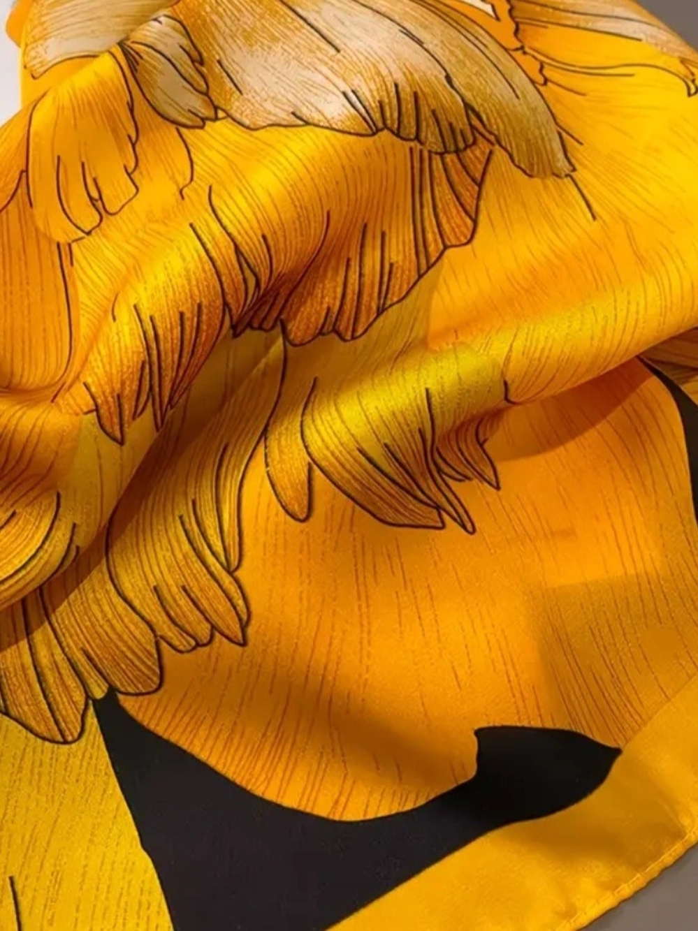Silk-Feel Yellow Floral Scarf - Women Accessories - Picture 4 of 5